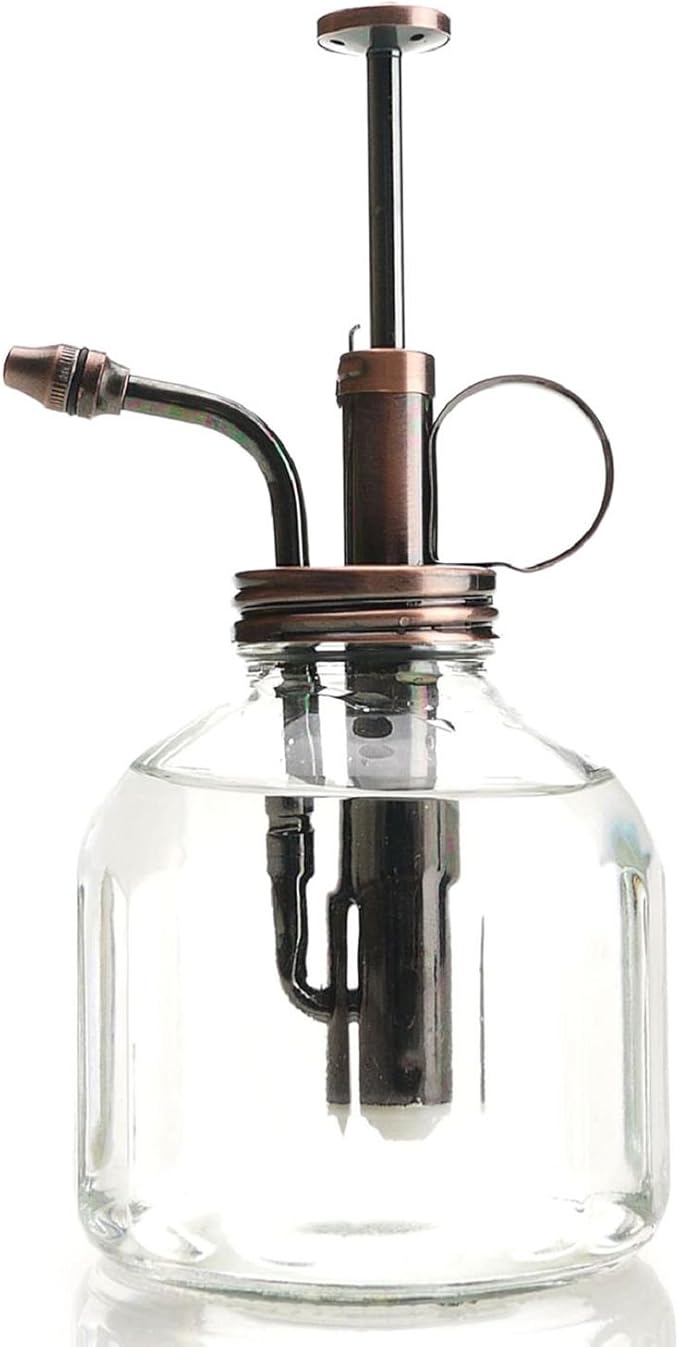 Plant Mister- Clear Glass Bottle & Brass Sprayer (Antique Copper)