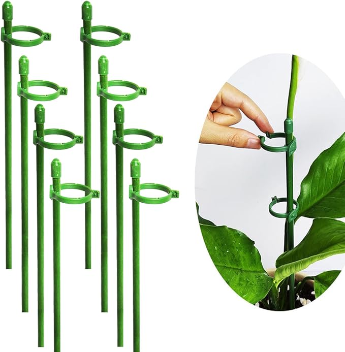 Belit 8 Pack Small Plant Support Plant Stakes, Adjustable Garden Single Stem Support Stake, Planter Support Ring for Orchid, Rose, Peony, Peppers and More, 16 inch