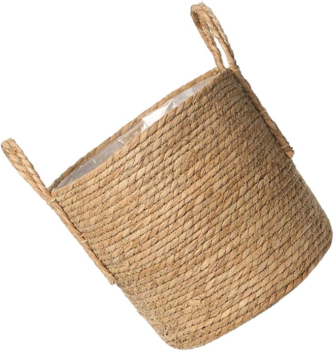 Rattan Basket Flower Pot 25cm Straw Flowerpot Vintage Style for Home Decor