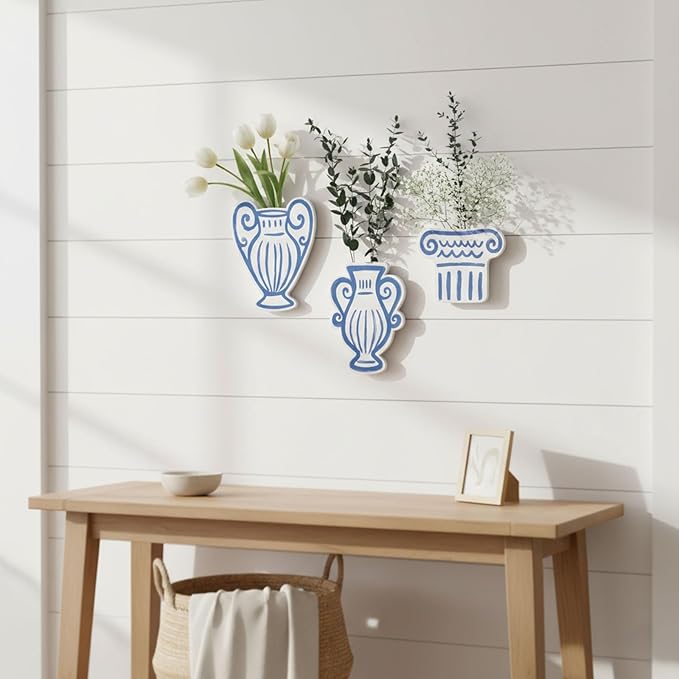 AIM & GGKK Wall Vases for Decor, Set of 3 Metal Wall Mounted Vase for Bedroom Living Room Bathroom Kitchen Modern Metal Decor