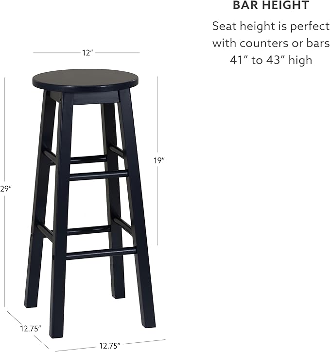 Linon Zeke Navy Blue Solid Wood Backless Round Barstool with 29 inch Seat Height