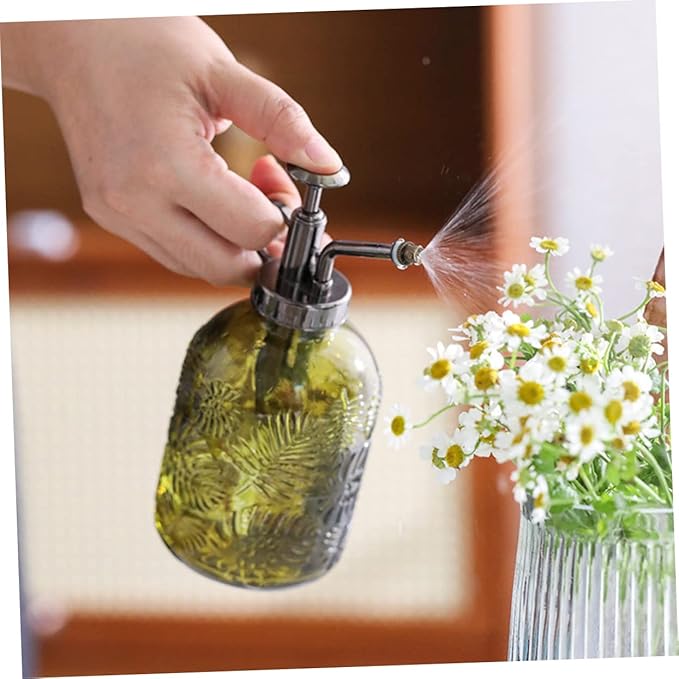 Toyvian 350ml Glass Plant Mister Spray Bottle Leaf Pattern for Indoor Gardening and Potted Plants Hand Pump Sprayer for Watering and Moisturizing