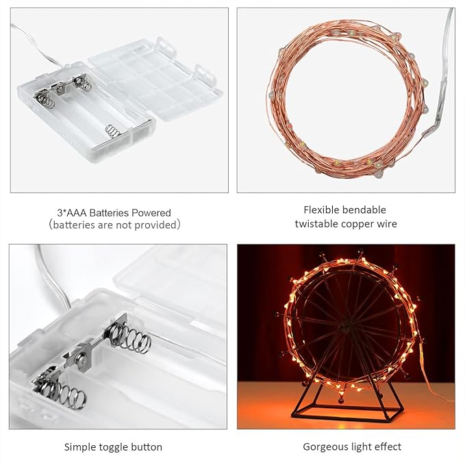 Ariceleo Mini Halloween Fairy Lights, 2 Pack Copper Wire Battery Operated LED String Lights for Bedroom, Christmas, Party, Decoration (5m/16ft Orange)