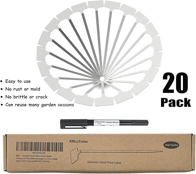Stainless Steel Plant Labels, Metal Waterproof Plant Markers,Height 12.75 in, Label Area 2.5 in*1.25 in resuable Nursery Tags for Vegetables herb Flower Seed Green House- 20-Pack