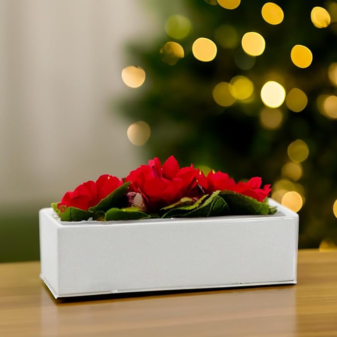 WGVI Long Rectangle Ceramic Planter Vase in White 14" x 4" x 4"H, Rectangular Box Block Terrarium Pot, Flower Arrangement, Tabletop Centerpiece, Home Decor Organization Storage Container, 4 Pcs.