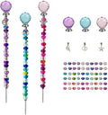 72Pcs Beaded Garden Stakes Kit - DIY Fairy Wand Garden Stake Beads Kit, Fairy Garden Accessories Outdoor for Different Festivals, Beadable Items Ball-(Purple+Lake Blue+Pink)