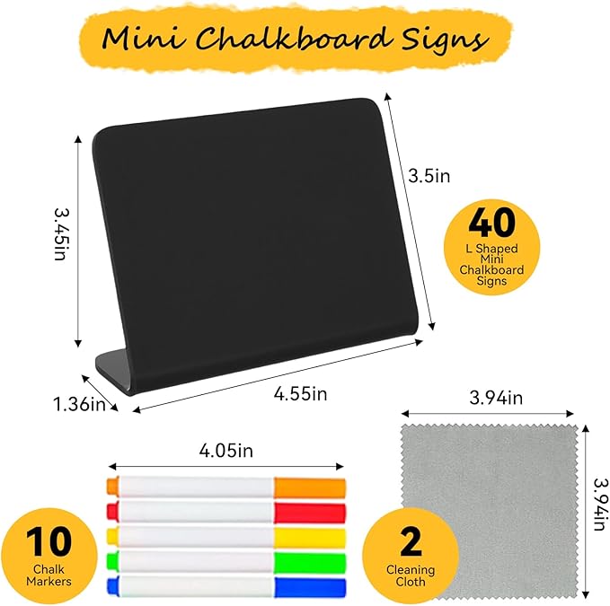Pintuson 40 Pack Food Labels for Party Buffet - 4"x3" Mini Chalkboard Signs - Food Signs for Buffet - Catering Supplies Buffet Display for Food Display, Pastry Tags, Price Tags, Name Tags