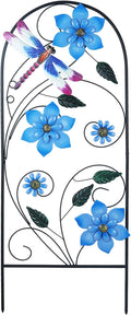 Garden Decor for Outside, YEAHOME 34 Inch Decorative Garden Stakes with Flowers Dragonflies, Metal Spring Yard Decorations for Outdoor Patio Lawn Backyard
