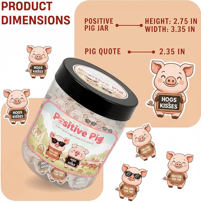 Positive Pig Jar With 60 Daily Affirmation Cards, Gifts For Sister, Daughter Birthday Gift, Pig Present For Pig Lovers Women Girls Men Teens Kids, Christmas Pig Decorations For Home, The Pink Stuff