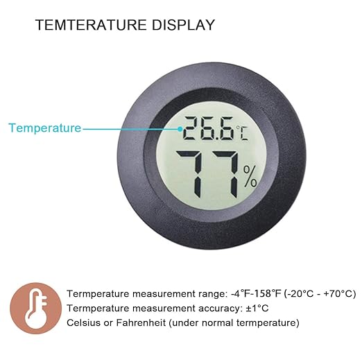 2pcs Mini Hygrometer Thermometer Indoor Outdoor Round Humidity Meter Temperature Gauge Humidity Sensor Fahrenheit Switchable Celsius Monitor for Reptile Jars 3D Printer