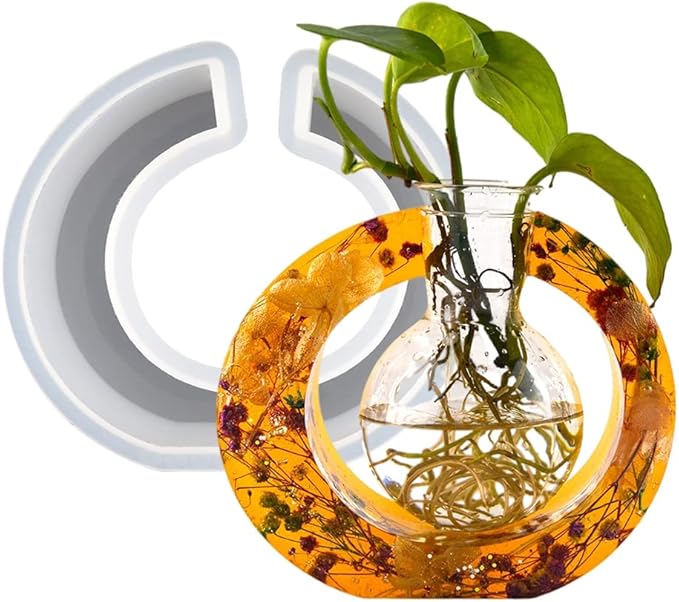 Vase Frame Resin Mold,Oval Shape Flower Plant Hydroponic Concrete Cement Mould for Propagation Station,with Calabash Shaped Plastic Bottle,Centerpieces,Weddings,Housewarming,Kitchen&Home