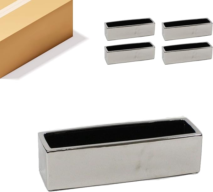 WGVI Long Rectangle Ceramic Planter Vase in Silver 14" x 4" x 4"H, Rectangular Box Block Terrarium Pot, Flower Arrangement, Tabletop Centerpiece, Home Decor Organization Storage Container, 4 Pcs