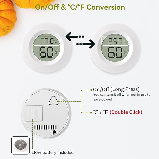 Atogou 2-Pack Mini Hygrometer & Thermometer, Indoor Outdoor Digital Humidity Meter Gauge Temperature, ℉/℃, for Home, Office, Reptile, Car, Greenhouse, Lab, Terrarium, Cellar.. A01 White