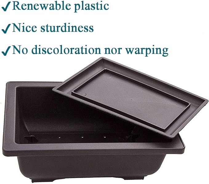 LANIAKEA 12 Pack Bonsai Pot with Trays 6.5 Inch Nursery Pots with Drainage Plastic Bonsai Training Pots for Home Furnishings Décor Flower Nursery Brown
