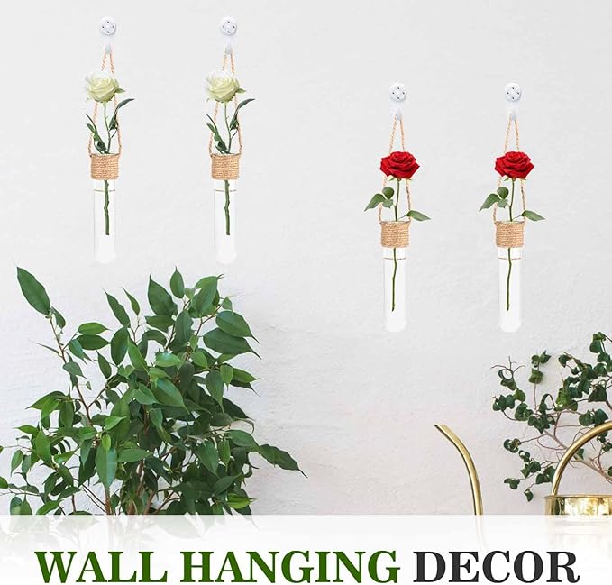 ARTORA Plant Propagation Hanging Glass Planter Terrarium Wall Mounted Decorative Flower Vase Hydroponic Plant Cultivation Test Tube for Home Office Decor (4PCS)
