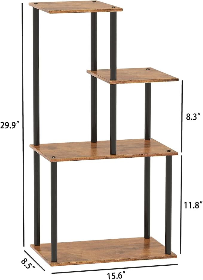 Plant Stand Indoor, 4-Tier Plant Shelf Multiple Metal Wood Flower Pot Holder for Living Room Office Balcony Patio, Rustic Brown