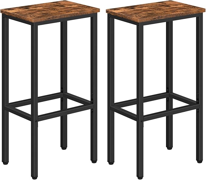 MAHANCRIS Set of 2 Bar Stools, 29.5" Tall Counter Bar Stools, Kitchen Breakfast Bar Chairs with Footrest, Rectangular Industrial Bar Chairs, for Dining Room, Rustic Brown and Black BAHR01701