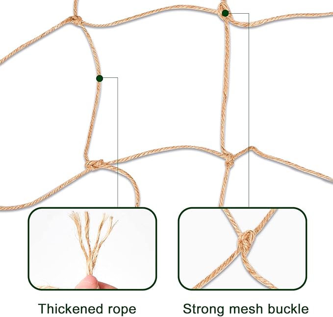 Jute Trellis Netting - Jute Netting for Garden, Heavy Duty Plant Support Netting for Climbing Plants, Cucumber, Vine, Fruits & Vegetables, Climbing Vining Plants (6.6 Ft x 16.4 Ft, 3.9 Inch Squares)