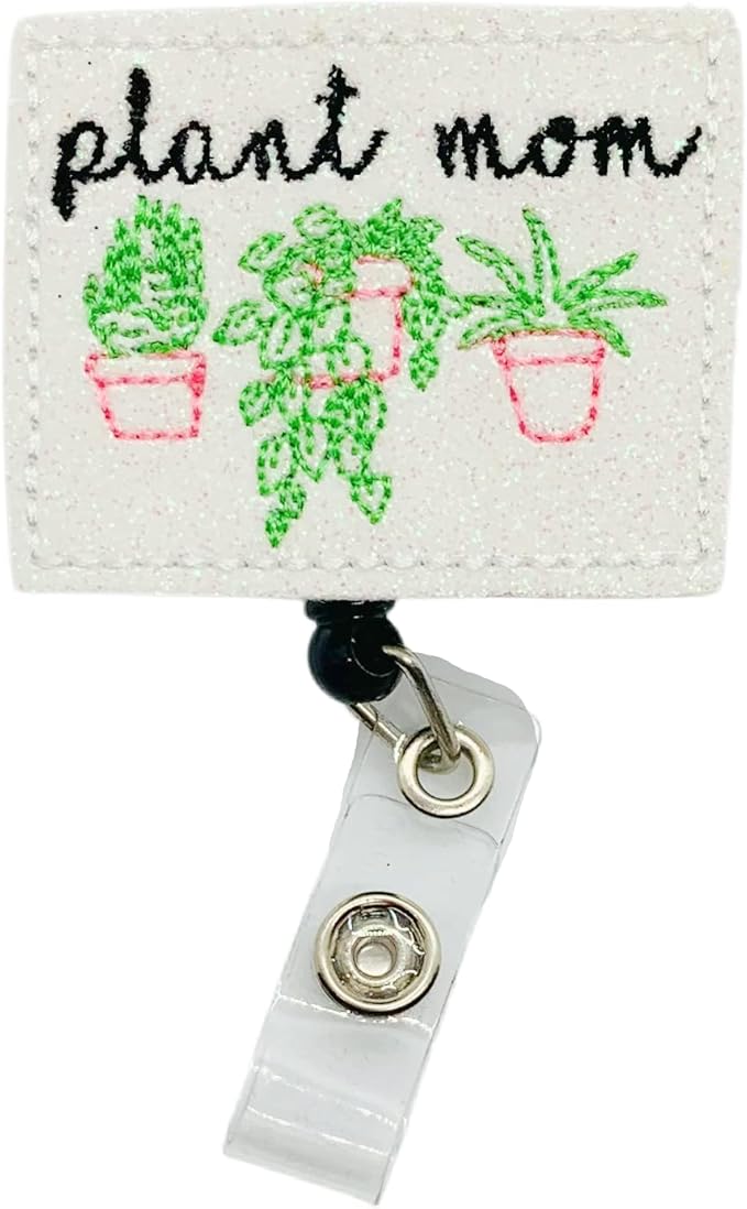 Plant Mom Badge Reel, Retractable Succulent ID Holder, Mother's Day Name Tag Clip (carabiner)