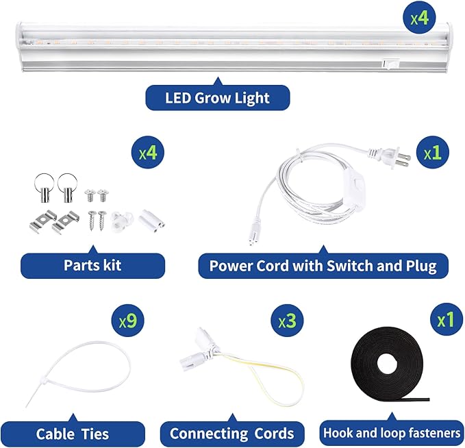 RWNTAO Grow Lights for Indoor Plants, 3000K Full Spectrum, 1FT Plant Growing Lamp with Side Switch, LED Growing Light Bulbs, T5 Growth Light Strip, Plug and Play, 4-Piece Set