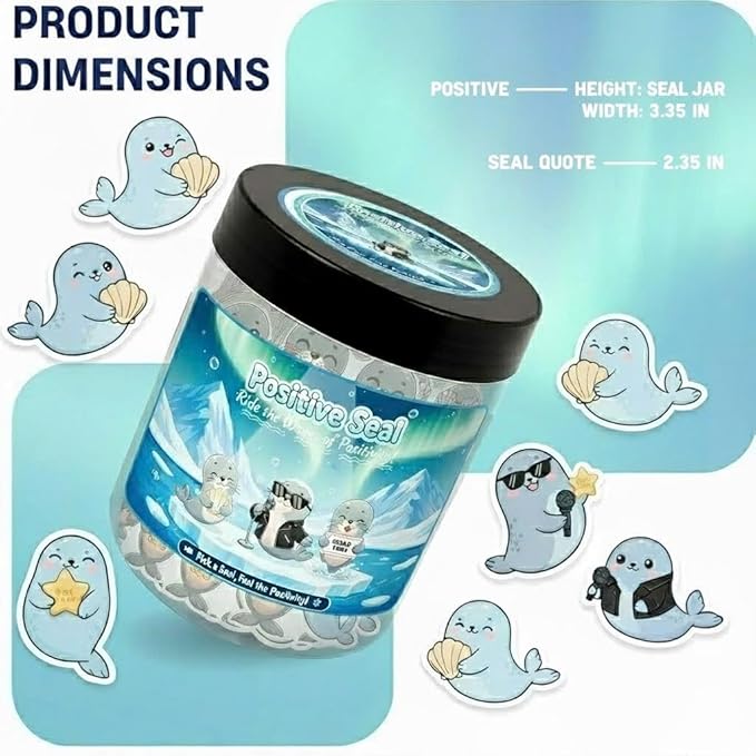 Positive Seal Jar with 60 Affirmation Cards, Emotional Support Seal, Teacher Appreciation Gift, Mental Health and Office Decor, Funny Gift for Boys and Birthdays