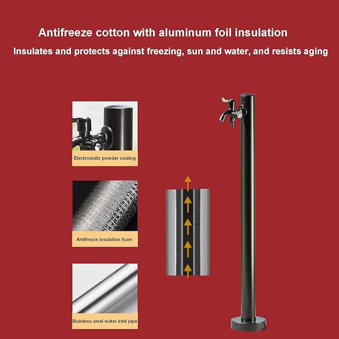 Stainless Steel Garden Water Column - Outdoor Hose Holder & Faucet, Durable Metal Water Pipe Extension, Stylish Dispenser Hydrant Fountain Feature (95CM)