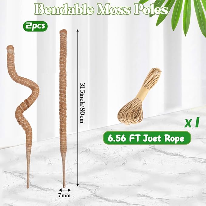 Moss Pole 2 Pack 32 Inch Monstera Plant Support Bendable Moss Pole for Monstera Plants Indoor Handmade Coco Coir Pole Plant Sticks Support Stakes for Potted Plants Philodendron to Grow Upwards