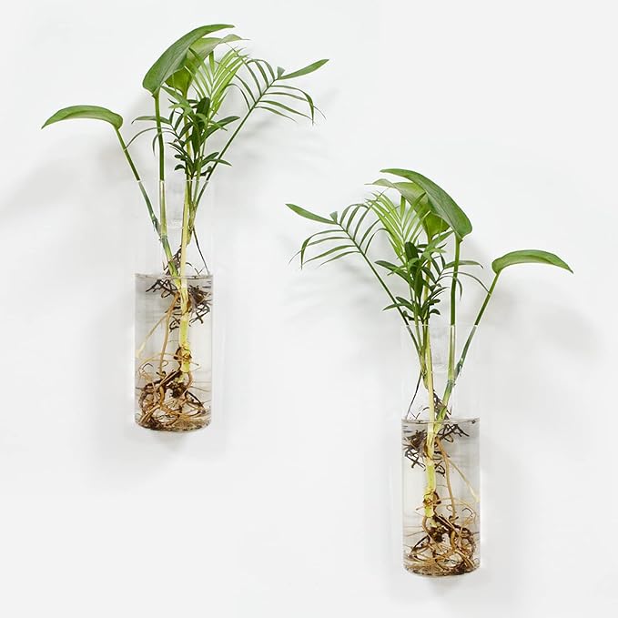 Wall Hanging Planter Glass Plant Propagation Station,Plant Terrarium Perfect for Home Garden Office Decoration Accessories-4 Cylinder Shape Container