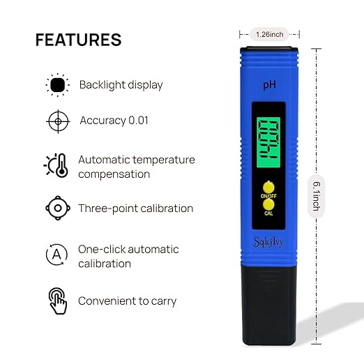 pH Meter for Water, Hydroponics Digital Tester Pen 0.01 High Accuracy Pocket Size with 0-14 Measurement Range, ph up and Down for hydroponics Growing System/Plants/Canning/Soil (Blue)