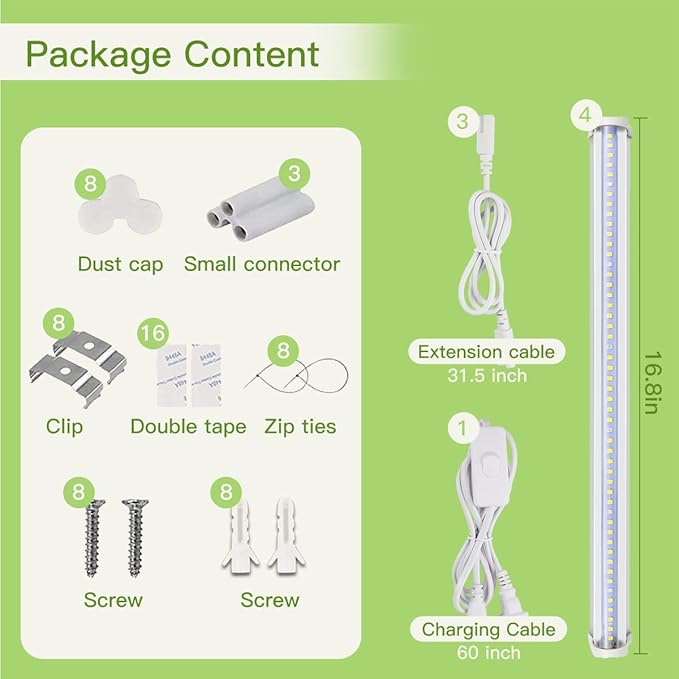 GYTF Plant Grow Light Strips, 204 LED-Bulbs 5000K White Full Spectrum Grow Light Strips for Indoor Plants, Succulents, Seeds Starting, Greenhouse, End-to-End Connection (4x10W, 200W Equivalent)