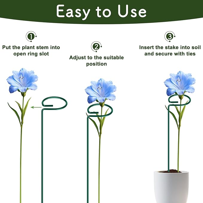 FEED GARDEN 36 Inch 12 Pack Plant Support Stakes, Metal Garden Flower Stakes and Supports for Outdoor Plants, Plant Stem Support with 24 Twist Ties for Amaryllis Lily Rose Peony Tomatoes Gladiolus