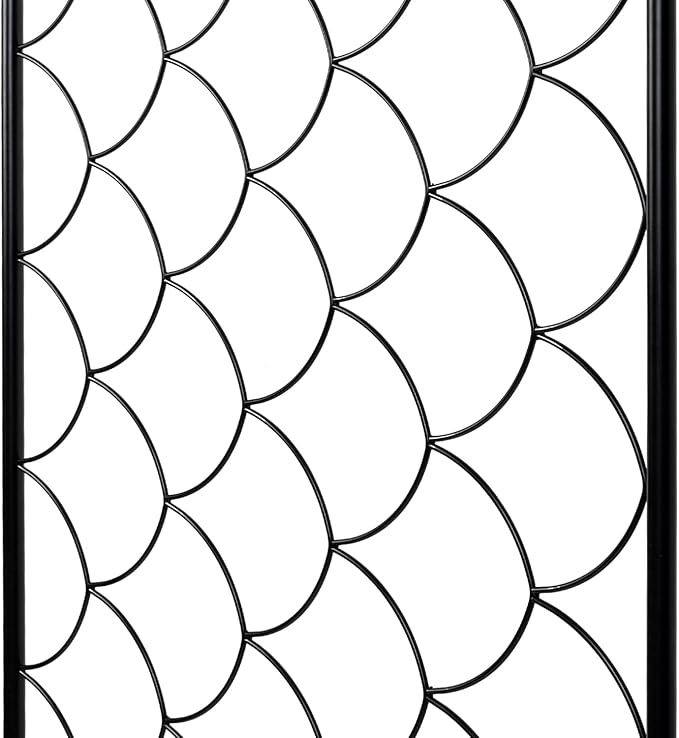 MyGift 4 Ft Tall Garden Trellis, Matte Black Metal Wire Trellis with Scale Design, Wall Mounted Scallop Pattern Lattice Support Frame for Climbing Plants and Crawling Vines