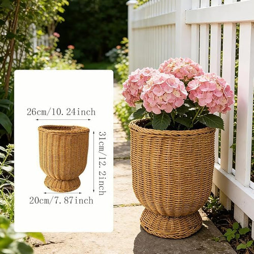 12 Inch Handwoven Boho Wicker Basket,Woven Decorative Storage Basket and Planter for Porch Patio Backyard Home Garden