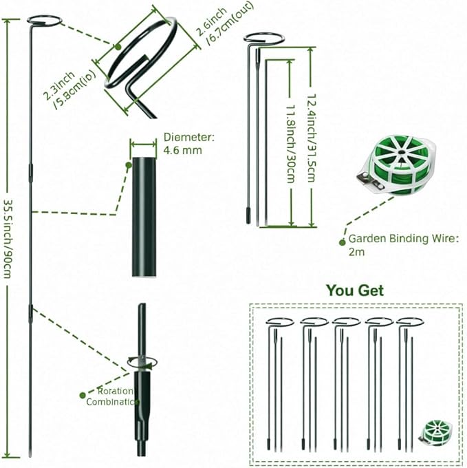 6 Sets Durable Metal Plant Stakes - 12/25/36 Inch Steel Plant Support Garden Stakes Sticks, Indoor Outdoor Plant Poles for Tomato, Orchid, Lily, Peony, Amaryllis, Flowers & Vegetables