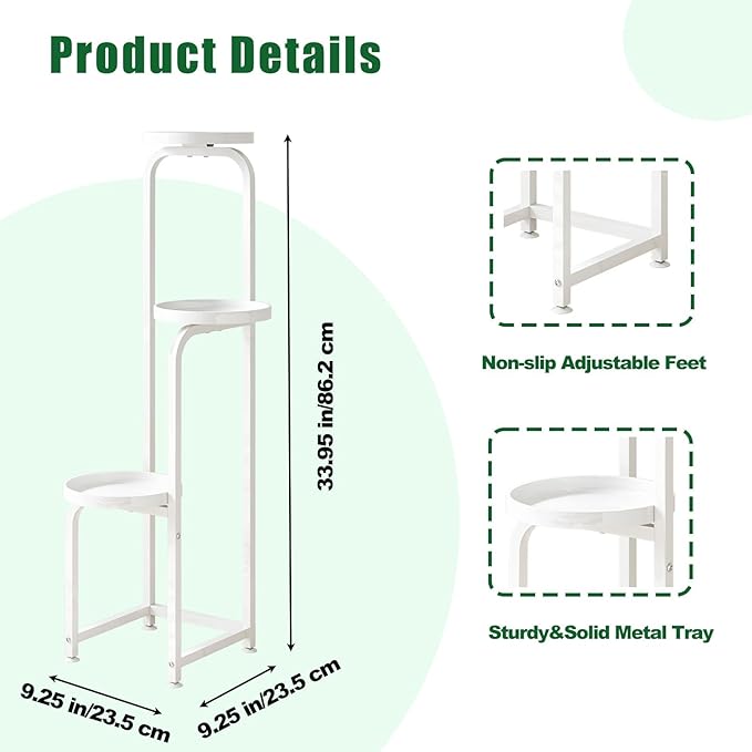 INGIORDAR Plant Stand Indoor Outdoor 3 Tier Metal Plant Shelf for Multiple Plants Corner Flower Holders for Living Room Balcony Bedroom Patio Garden, Black (White, 3-Tier)