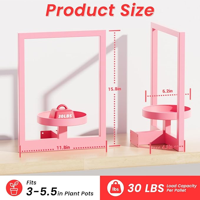 Wall Shelves for Plants, Hanging Frame Decor Planter for Indoor Plants, Wall Plant Holder for Living Room/Entryway/Garden Flower Pot Holder Free Garden Shears (Square-Pink, 2pcs)