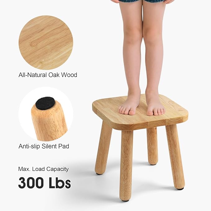 Solid Wood Step Stool 9.3" - 300lbs Capacity Plant Stand Indoor, Smal Stools to Sit on, Multi-Use Footstool for Bathroom/Bedroom/Kitchen（Natural Color）