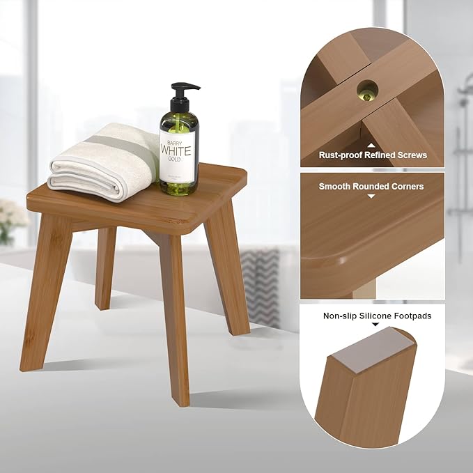Step Stool Kitchen Bathroom Bedroom for Kids and Adults Wooden Foot Rest Stools Sturdy Bamboo Wood One Small Stool 10 inch