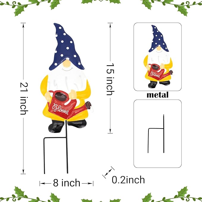 Metal Yard Signs Decor for Rust Prevention, Yard Stakes with Gnomes for Outside Garden Yard Lawn Porch Holiday Party(Blue)