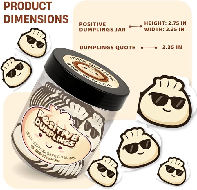 Positive Dumpling Jar with 60 Daily Affirmation Cards, Emotional Support Dumpling Decor, Uplifting Gift for Women and Dumpling Lovers, Cute Motivation Jar for Teens, Friends