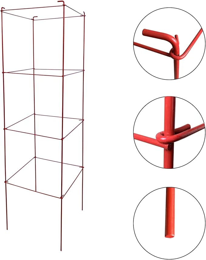 Thealyn Tomato Cages 6 Packs 46 Inch (H) Plant Stand with 164 Feet Twist Ties, Heavy Duty Garden Plants Support for Tomatoes, Cucumber, and Other Climbing Plants (Red)