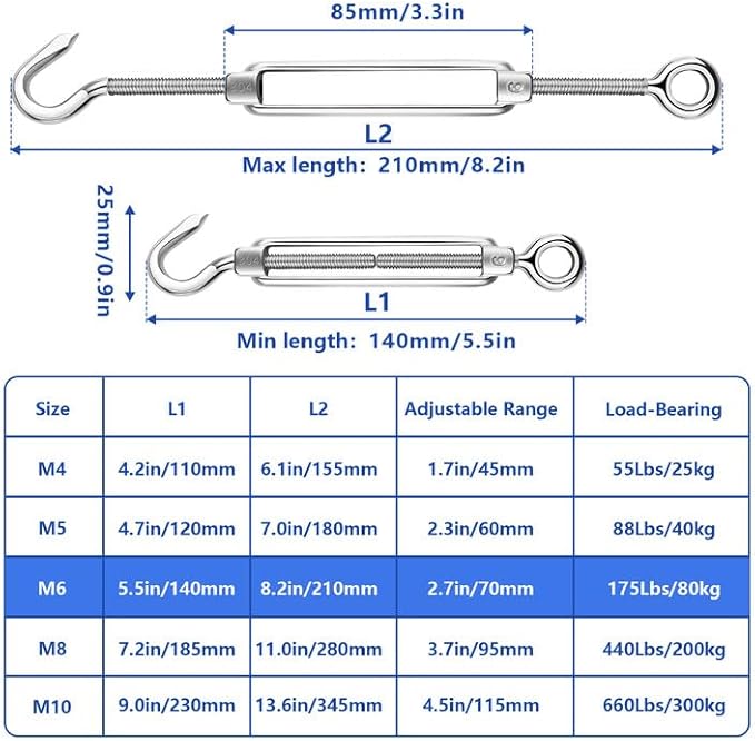 TooTaci 1/8" Wire Rope Kit, 100ft 304 Stainless Steel Cable 7×7 Strands, M6 Turnbuckles for Cables Wire, Aircraft Cable Heavy Duty with Turnbuckle Tensioner Kit for Strings Light Hanging