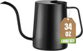 34oz/1000ml Watering Can Indoor Plants with Long Spout, Plant Watering Can for Ergonomic Handle, Rust-Resistant & Durable 304 Stainless Steel, Office & Home (Black)