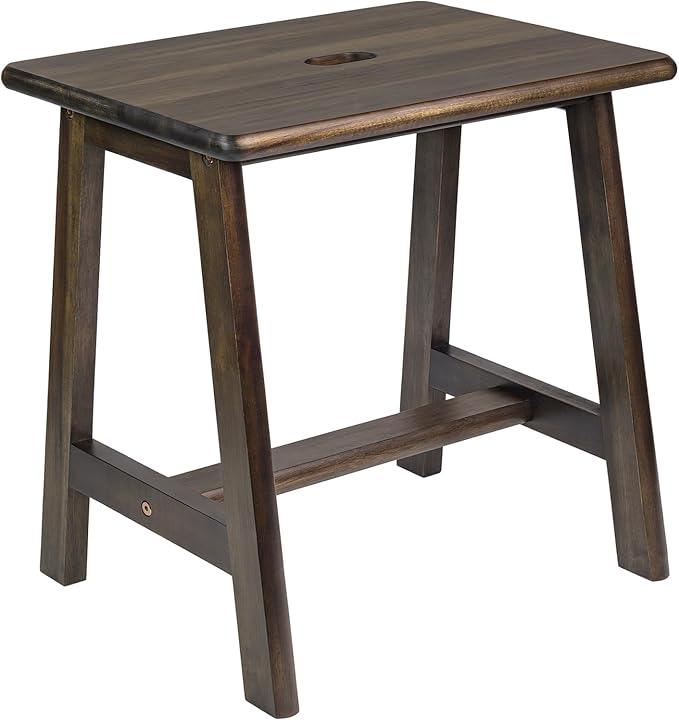Acacia Wood Stool - Rectangular (16.7" D x 13" W x 17.7" H) - Small Bench Seat, End Table, Bathroom, Plant, Makeup Stool - Walnut Color