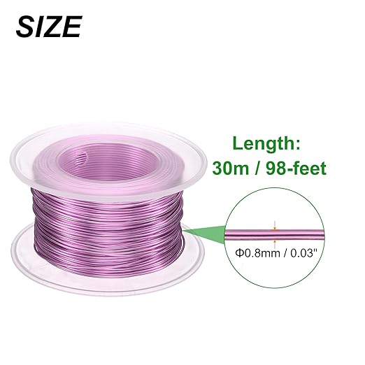 HARFINGTON Bonsai Wire Anodized Aluminum Training Wire Roll 0.8mm Gauge 98ft Length Bendable Bonsai Tree Wire for Garden, Horticulture, Landscape, Planting, Light Pink