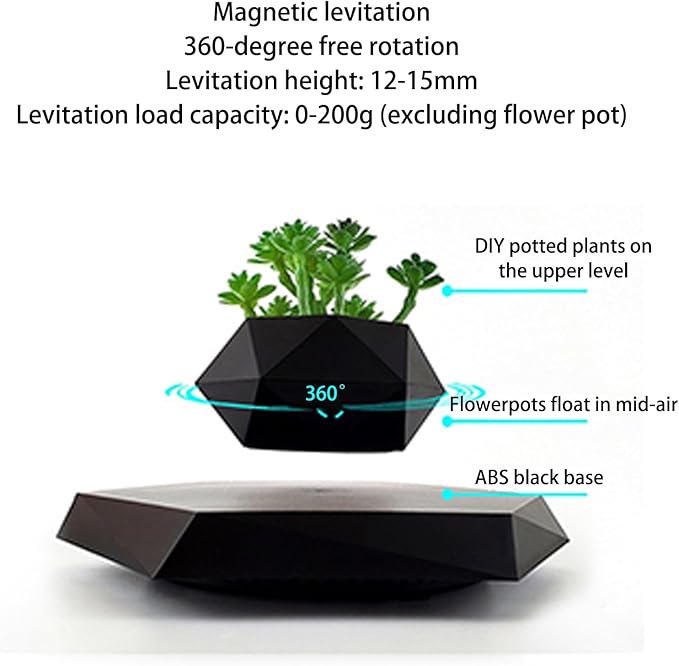 Levitating Plant Pot, Magnetic Levitation Flower Pot,Hexagon Suspension Floating Plant Pot,Automatic 360° Rotation,Magnetic Levitation Suspension Floating Pot(Marble)