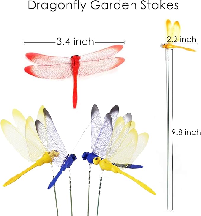 3D Decorative Dragonfly Garden Stakes Dragonflies Garden Decorations for Yard Patio Lawn Plant Flower Pot Decor, 12 Pcs