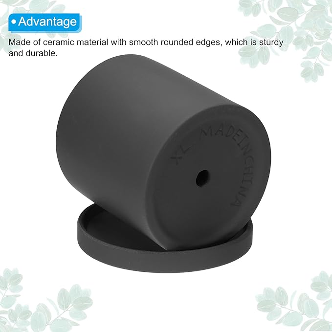 PATIKIL 5 Inch Ceramic Plant Pots, Modern Flower Planters with Drainage Holes and Tray for Decorate Home Indoor Plants Succulent Herb, Black