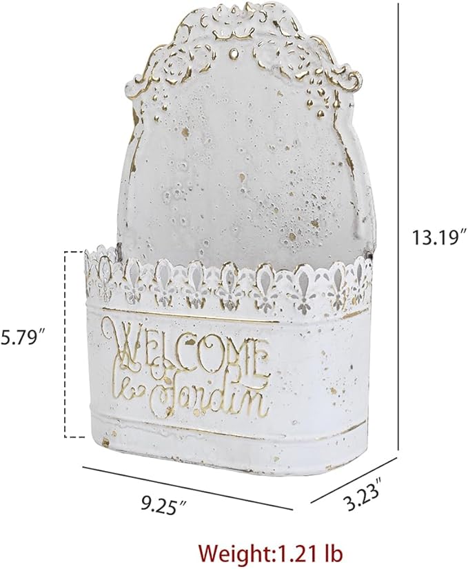 Metal Hanging Planters Wall Mount Planter Wall Vases for Flowers Shabby Chic Decor for Rustic Farmhouse Outdoor Decor White