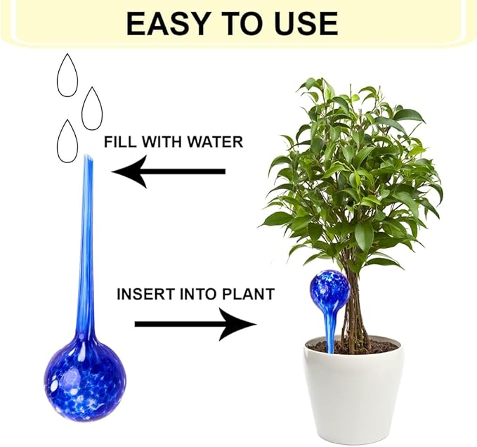 4 Pack Plant Watering Globes Indoor Colorful Hand-Blown Glass Self Watering Bulbs Decorative Design Plant Automatic Self Watering Spikes (Big Colorful)